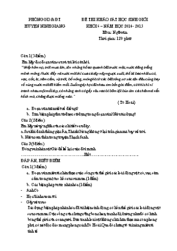 Đề thi khảo sát học sinh giỏi môn Ngữ văn Khối 6 - Năm học 2014-2015 - Phòng GD&ĐT Ninh Giang (Có đáp án và biểu điểm)