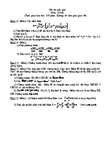 Đề thi sinh giỏi môn Toán Lớp 8 (Có đáp án và hướng dẫn chấm)