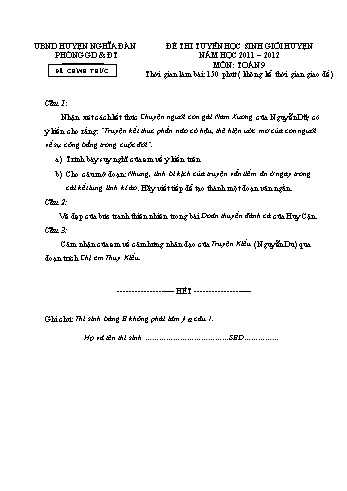 Đề thi tuyển học sinh giỏi huyện môn Ngữ văn Lớp 9 - Năm học 2011-2012 - Phòng GD&ĐT Nghĩa Đàn