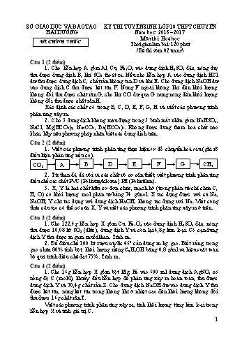 Đề thi tuyển sinh lớp 10 THPT chuyên môn Hoá học - Năm học 2016-2017 - Sở GD&ĐT Hải Dương (Kèm hướng dẫn chấm)