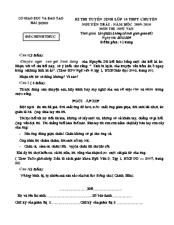 Đề thi tuyển sinh lớp 10 THPT chuyên Nguyễn Trãi môn Ngữ văn - Sở GD&ĐT Hải Dương (Kèm hướng dẫn chấm)