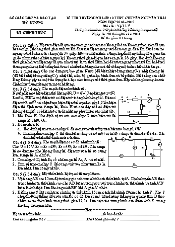 Đề thi tuyển sinh lớp 10 THPT chuyên Nguyễn Trãi môn Vật lý - Năm học 2014-2015