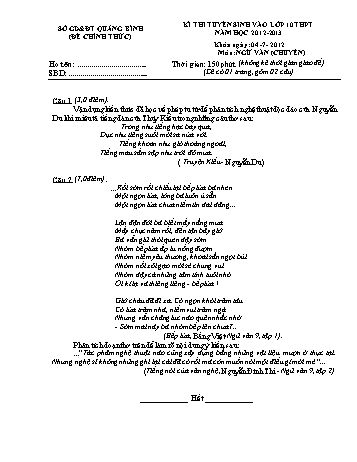 Đề thi tuyển sinh vào lớp 10 THPT môn Ngữ văn - Năm học 2012-2013 - Sở GD&ĐT Quảng Bình (Kèm hướng dẫn chấm)