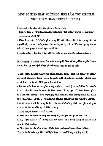 Sáng kiến kinh nghiệm Một số biện pháp giúp học sinh làm tốt kiểu bài nghị luận phần truyện hiện đại