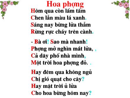 Bài giảng Chính tả Khối 2 - Bài: Hoa phượng Bài giảng Chính tả Khối 2 - Bài: Hoa phượng