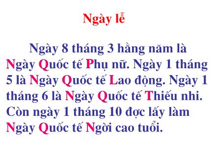 Bài giảng Chính tả Khối 2 - Bài: Ngày lễ