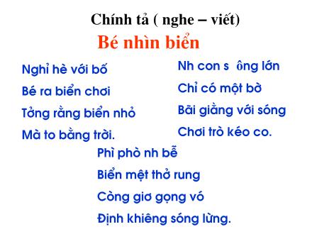 Bài giảng Chính tả Lớp 2 - Bài: Bé nhìn biển