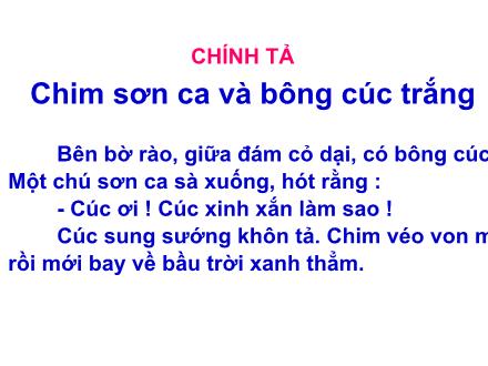 Bài giảng Chính tả Lớp 2 - Bài: Chim sơn ca và bông cúc trắng