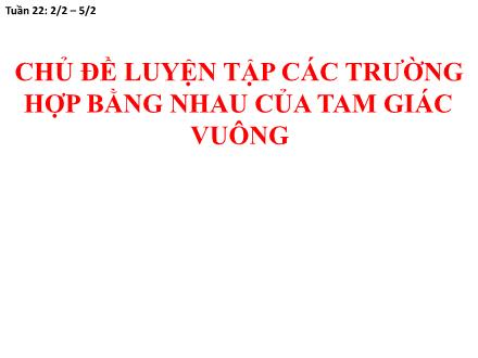 Bài giảng Hình học Lớp 7 - Chủ đề: Luyện tập các trường hợp bằng nhau của tam giác vuông