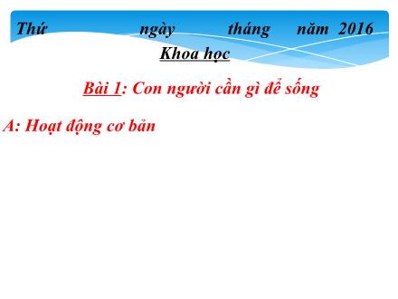 Bài giảng Khoa học Lớp 4 - Bài 1: Con người cần gì để sống