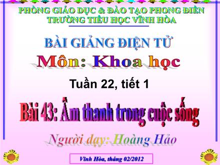 Bài giảng Khoa học Lớp 4 - Bài 43: Âm thanh trong cuộc sống - Hoàng Hảo - Năm học 2011-2012