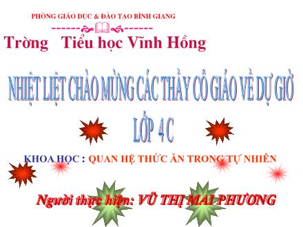 Bài giảng Khoa học Lớp 4 - Bài 65: Quan hệ thức ăn trong tự nhiên - Vũ Thị Mai Phương - Năm học 2011-2012