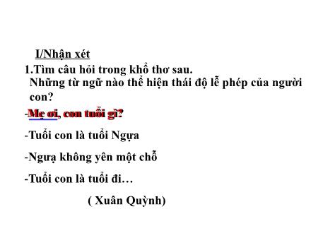 Bài giảng Luyện từ và câu Lớp 4 - Bài: Giữ phép lịch sự khi đặt câu hỏi