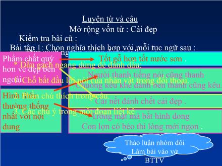 Bài giảng Luyện từ và câu Lớp 4 - Bài: Mở rộng vốn từ: Cái đẹp