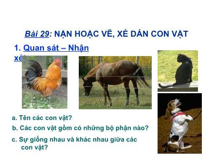 Bài giảng Mĩ thuật Lớp 2 - Bài 29: Nặn hoặc vẽ, xé dán con vật