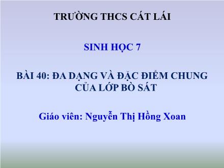 Bài giảng Sinh học Lớp 7 - Bài 40: Đa dạng và đặc điểm chung của lớp bò sát - Nguyễn Thị Hồng Xoan