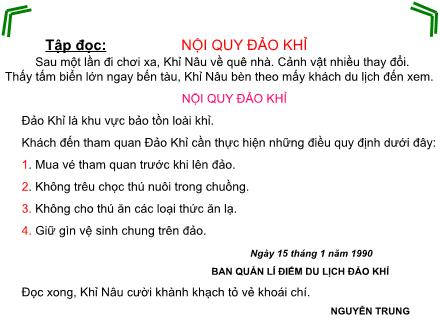 Bài giảng Tập đọc Lớp 2 - Bài: Nội quy đảo khỉ