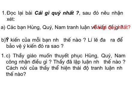 Bài giảng Tập làm văn Khối 5 - Bài: Thuyết trình, tranh luận