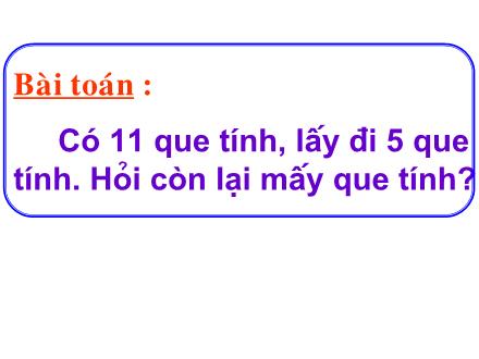 Bài giảng Toán Khối 2 - Bài: 11 trừ đi một số: 11 - 5