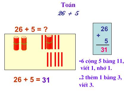 Bài giảng Toán Khối 2 - Bài: 26 + 5