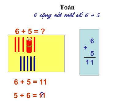 Bài giảng Toán Khối 2 - Bài: 6 cộng với một số: 6 + 5