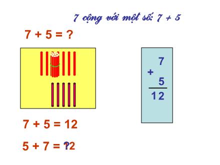 Bài giảng Toán Khối 2 - Bài: 7 cộng với một số: 7 + 5