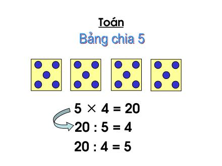 Bài giảng Toán Khối 2 - Bài: Bảng chia 5