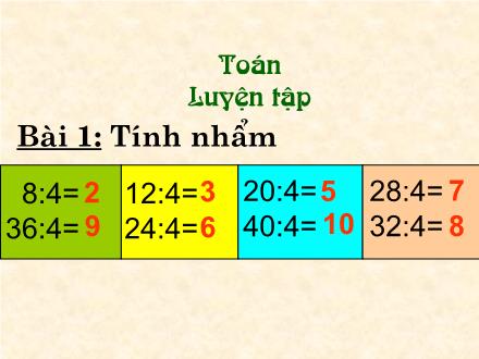 Bài giảng Toán Khối 2 - Bài: Luyện tập