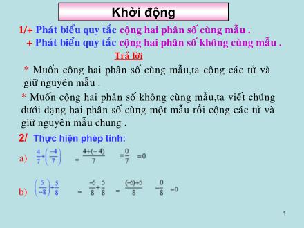 Bài giảng Toán Khối 4 - Bài: Phép trừ phân số
