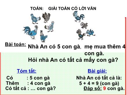 Bài giảng Toán Lớp 1 - Bài: Giải toán có lời văn