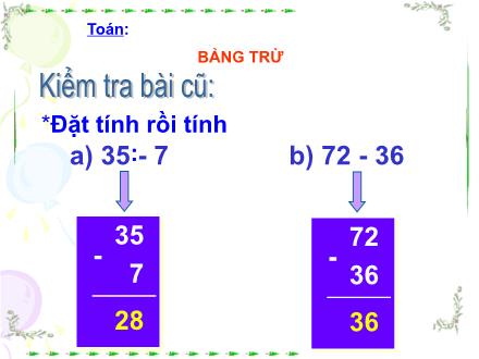 Bài giảng Toán Lớp 2 - Bài: Bảng trừ