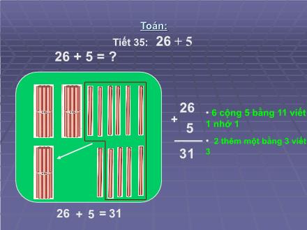 Bài giảng Toán Lớp 2 - Tiết 35: 26 + 5