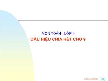 Bài giảng Toán Lớp 4 - Bài: Dấu hiệu chia hết cho 9