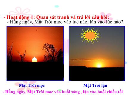 Bài giảng Tự nhiên và xã hội Khối 2 - Bài: Mặt trời và phương hướng