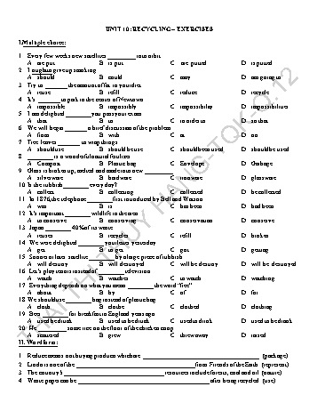 Bài tập môn Tiếng Anh Lớp 8 - Unit 10