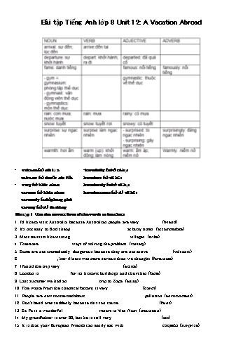 Bài tập môn Tiếng Anh Lớp 8 - Unit 12: A vacation abroad