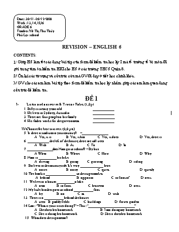 Bài tập ôn luyện kiến thức môn Tiếng Anh Lớp 6 - Tuần 13 đến 16 - Võ Thị Thu Thủy - Năm học 2020-2021