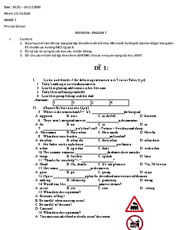 Bài tập ôn luyện kiến thức môn Tiếng Anh Lớp 7- Tuần 13 đến 16 - Năm học 2020-2021