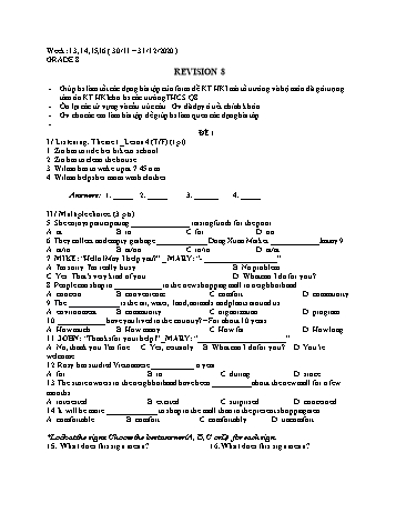 Bài tập ôn luyện kiến thức môn Tiếng Anh Lớp 8 - Tuần 13 đến 16 - Năm học 2020-2021