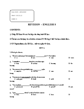 Bài tập ôn luyện kiến thức môn Tiếng Anh Lớp 8 - Tuần 9 đến 12 - Năm học 2020-2021