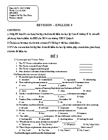 Bài tập ôn luyện kiến thức môn Tiếng Anh Lớp 9 - Tuần 13 đến 16 - Năm học 2020-2021