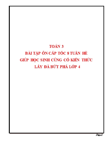 Bài tập ôn tập hè môn Toán Lớp 3