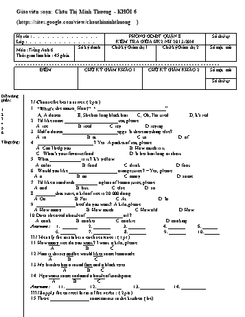 Bộ đề kiểm tra giữa kì II môn Tiếng Anh Lớp 6 - Phòng GD&ĐT Quận 8