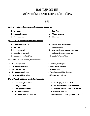 Bộ đề ôn tập hè môn Tiếng Anh Lớp 5
