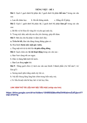 Bộ đề ôn tập hè môn Toán + Tiếng Việt Lớp 2