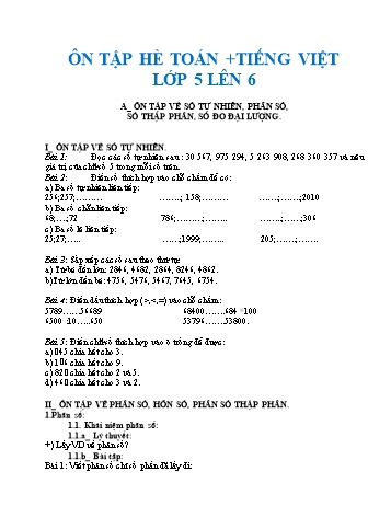 Bộ đề ôn tập hè môn Toán + Tiếng Việt Lớp 5