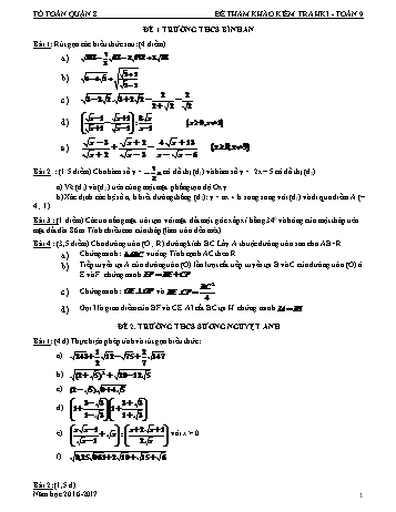 Bộ đề tham khảo kiểm tra học kì I môn Toán Khối 9