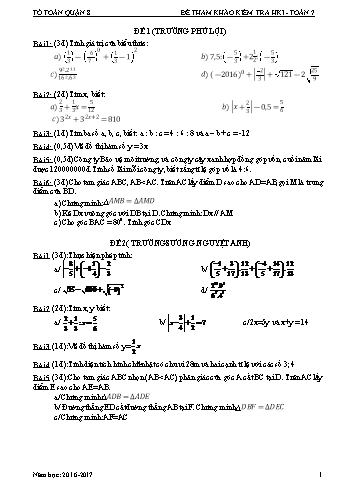 Bộ đề tham khảo kiểm tra học kì I môn Toán Lớp 7