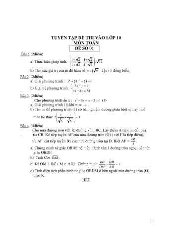 Bộ đề thi vào lớp 10 môn Toán
