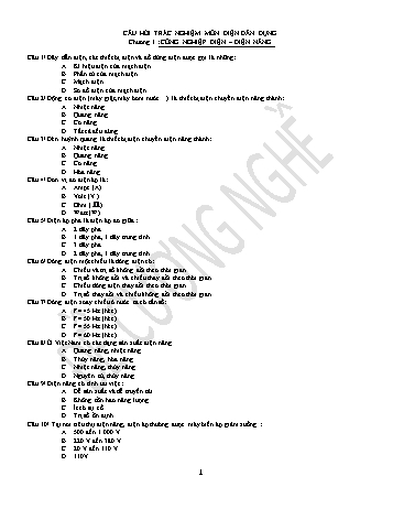 Câu hỏi trắc nghiệm môn Điện dân dụng